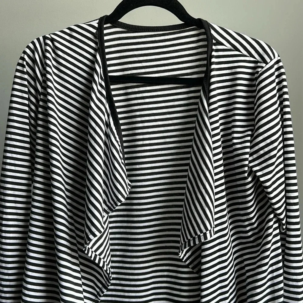 Black & White Striped Cardigan | Open Cardigan | Striped Cardigan | Stripes - Picture 2 of 5